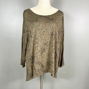 Michael Stars Top Tshirt OS Leopard Animal Green‎ Boho Oversized Mob Wife Casual